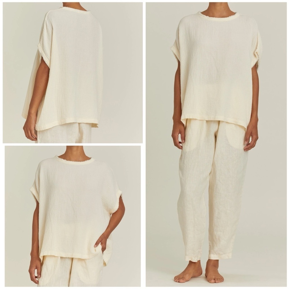 EUC Black Crane 100% Organic Cotton Cream Gauze Blouse Made in the USA XS / S​​​